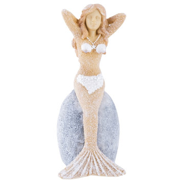 Sand Mermaid on Sitting on Rock Tier Tray Tabletop Figurine 6 Inches