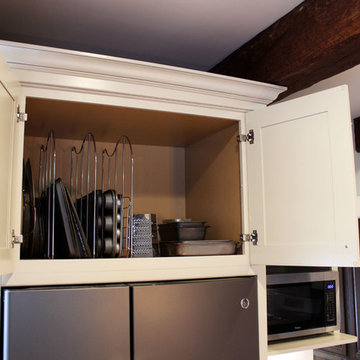 Painted Cream with Brown Glaze Cabinets with Giallo Granite Countertops ~ Sevill