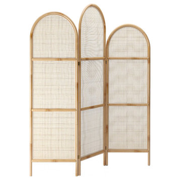 3 Panel Arch Folding Room Divider from Bali, Lightweight & Pre-assembled, Natural