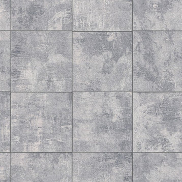 Weathered Tile Grind Wallpaper, Indigo, Double Roll