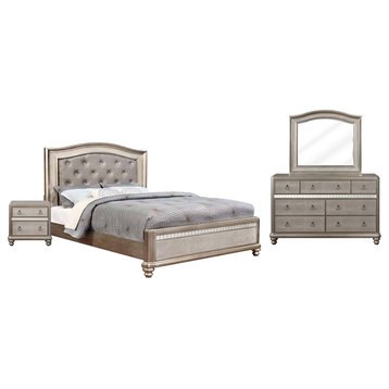 Coaster Bling Game 4-piece California King Wood Bedroom Set in Silver