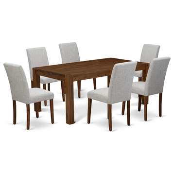 East West Furniture Lismore 7-piece Wood Dining Set in Natural/Doeskin