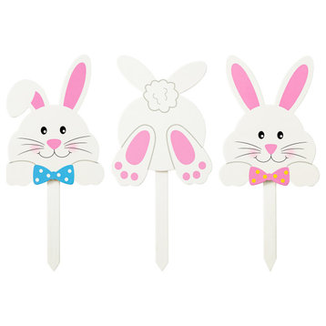15"H Easter Wooden Bunny Pick/Yard Stake, 3-Piece Set