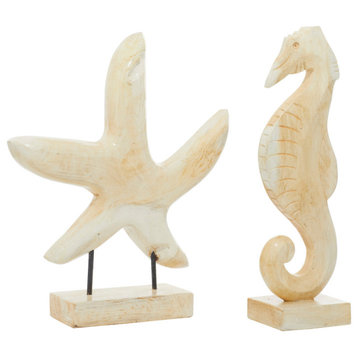 Coastal White Teak Wood Sculpture Set 37920