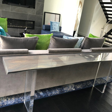 Grey Lacquer Live Edge Sofa Table with Acrylic Legs