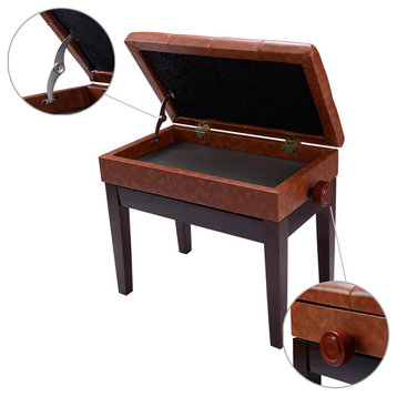 Adjustable Height Piano Bench Pu Padded Keyboard Storage Seat, Brown