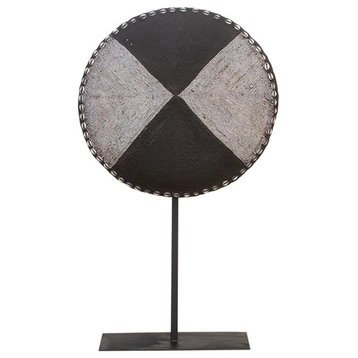 African Black & White Beaded Shield on Stand