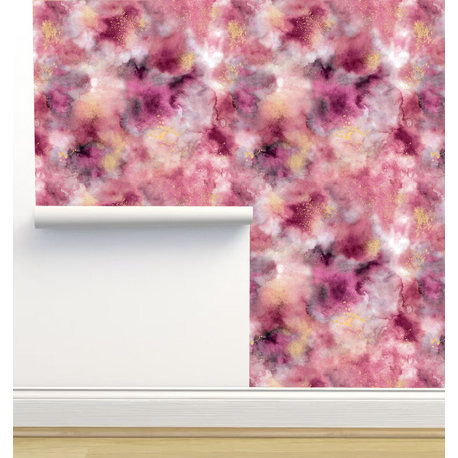 Marble Clouds Watercolor Pink Gold Wallpaper by Ninola Designs, Sample 12"x8"