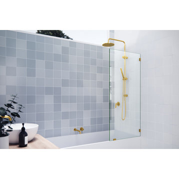 58.25"x26" Frameless Shower Bath Fixed Panel, Satin Brass