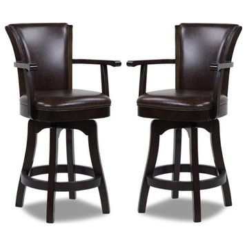 Home Square 2 Piece Swivel Faux Leather Counter Stool Set in Vintage Brown