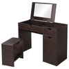 Bowery Hill 2-Piece Contemporary Wood Vanity Set with Glass in Walnut