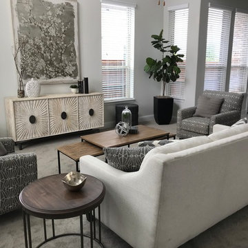 Modern living room with white and grey color scheme