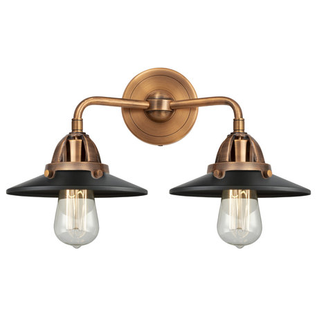 Innovations 288-2W-AC-M6-BK Railroad 2 Light Bath Vanity Light, Antique Copper