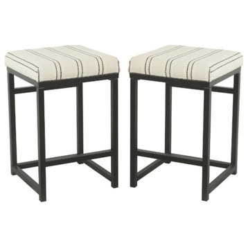 Home Square 24" Metal and Fabric Counter Stool in Black & White - Set of 2