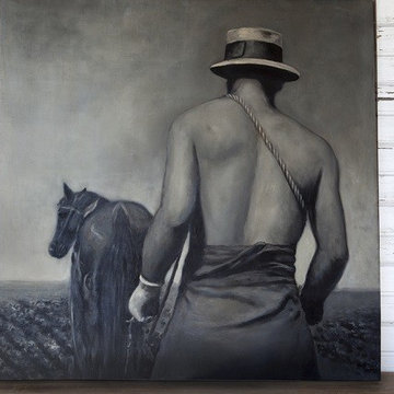 Large Hand Painted Oil On Wood Panels - Working Man