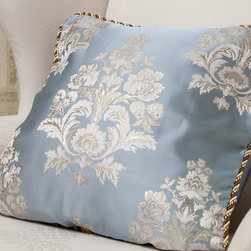 Fabric decorative pillow - light blue with white and gold floral pattern - Decorative Pillows