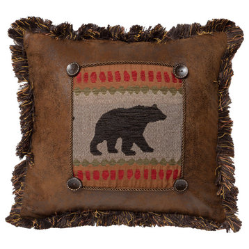 Maple Lake Bear Rustic Cabin Throw Pillow, Insert Included, 18"x18"
