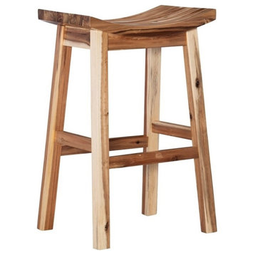 Home Square 30" Saddle Wood Bar Stool in Light Natural Brown - Set of 3