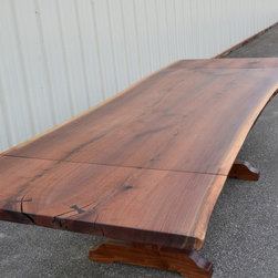 Live Edge Walnut Extension Table with Trestle Base - Dining Tables