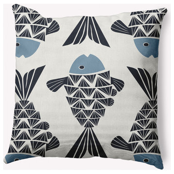 18x18" Big Fish Nautical Decorative Indoor Pillow, Dusty Smoke