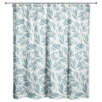 Soft Blue Watercolor Leaves 71x74 Shower Curtain