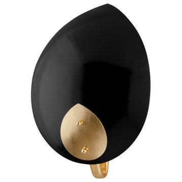 Lotus 1 Light Wall Sconce in Gold Leaf/Black with Painted Black Metal Shade