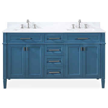 60" Durand Double Sink Teal Blue Bath Vanity