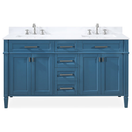 60" Durand Double Sink Teal Blue Bath Vanity