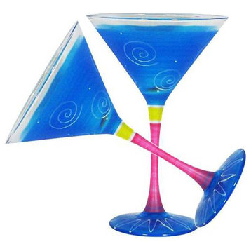 Frosted Curl Turquoise Martini Glasses, Set of 2