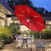 Modern Outdoor Umbrella, Aluminum Frame & Solar Powered LED Lights, Red
