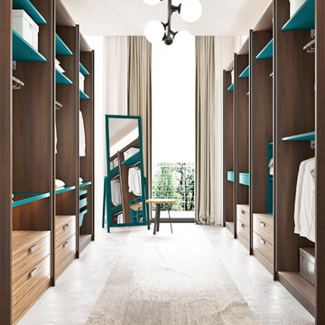Dark Wood Grain Galley Walk-in Closet