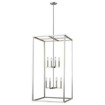 Industrial Eight Light Chandelier-Brushed Nickel Finish-Incandescent Lamping