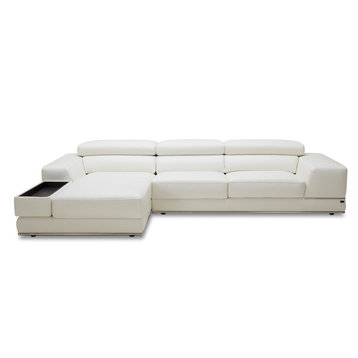 Encore White Leather Sofa, Left Chaise