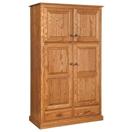 Oak Kitchen Pantry With Lower Drawers, Medium Light Oak