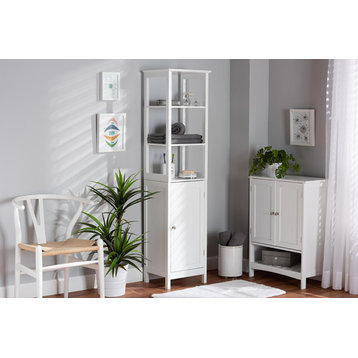 Strutton Modern Contemporary White Finish Wood Bathroom Storage Cabinet