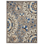 Nourison - Nourison Aloha ALH20 Grey/Multi 7'10" x 10'6" Area Rug - This outdoor rug from the Aloha Collection features soft cut pile and textural woven patterns in bursts of color sure to enliven any outdoor space. Twisting vines and blooms in blue, cream and grey add a festive touch of the tropics to your patio or deck. Created from premium stain-resistant fibers for long wear, low maintenance, and a splendid texture.