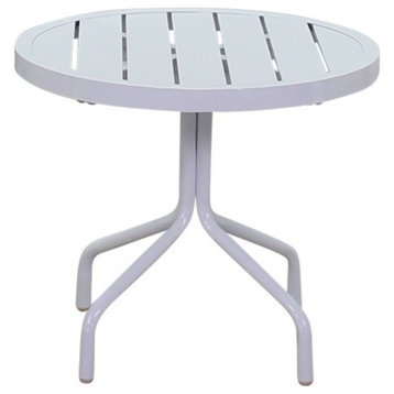 Courtyard Casual Santa Fe 20" Round End Table With Aluminum Slat Top, White