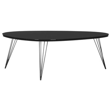 Mid Century Coffee Table, Hairpin Legs and Lacquered Top With Rounded Edges, Black