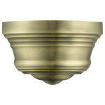 Livex Lighting Inc. - 1 Light Antique Brass Bell ADA Sconce, Shiny White Finish Inside - The clean and crisp Endicott 1-light half moon sconce makes a design statement with the smooth curve of its antique brass finish shade.  A gleaming shiny white finish on the interior of the metal shade brings a refined touch of style.