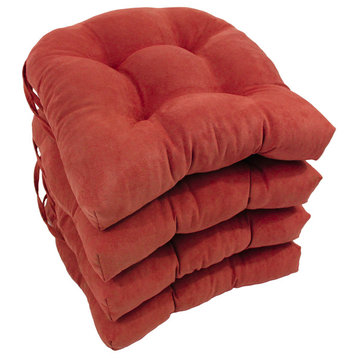 16" Solid Micro Suede U-Shaped Tufted Chair Cushions, Set of 4, Cardinal Red