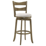 Armen Living - Blair 26" Putty Brown Wood Swivel Barstool, Cream Fabric, Set of 4 - The Blair Barstool Collection brings effortless elegance and comfort to your home. Available in both counter and bar heights, each stool features a round seat upholstered in a soft, cozy fabric that adds warmth and charm to any space. Choose between a creamy neutral or fog-gray cushion, perfectly paired with either a rich putty brown or crisp matte white wood finish. Crafted with sturdy rubberwood, these barstools are designed for everyday durability and long-lasting appeal. Each piece is finished with care to highlight the natural wood grain, offering a stylish foundation that blends beautifully with a wide range of interior styles. The smooth 360-degree swivel feature offers effortless mobility, ideal for entertaining or everyday use. No arms and a built-in footrest make these stools practical and easy to tuck under counters. From casual mornings to lively evenings, the Blair Barstool adds an inviting touch to your dining or gathering spaces. This product includes four barstools.