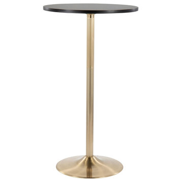 Pebble Glam Adjustable Dining to Bar Table, Gold Metal/Black Wood