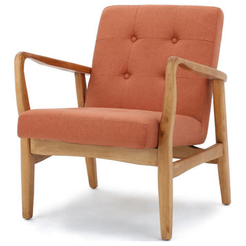 GDF Studio Gunther French-Style Fabric Club Chair, Orange/Walnut