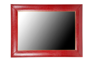 ROSSI Croc Milan Leather Framed Mirror w/ Antique Gold detailing.