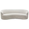 Sofa in Light Cream Fabric Brushed Silver Accent Trim