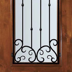 Slab Single Door 96 Wood Alder Valencia 2 Panel 2/3 Lite Wrought Iron - Front Doors