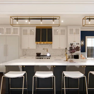 Traditional style Kitchen renovated with a White, dark, and Gold Transitional De