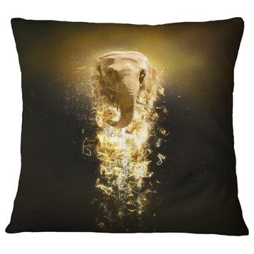 Fantasy Elephant On Black Animal Throw Pillow, 16"x16"