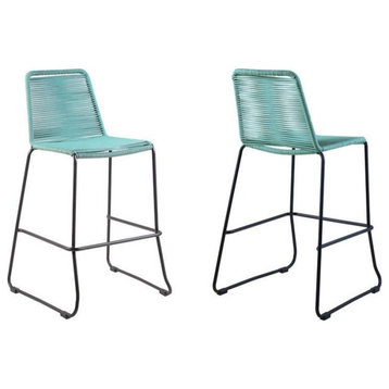 Shasta 26" Outdoor Metal and Wasabi Rope Stackable Counter Stool, Set of 2