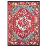 Safavieh - Safavieh Monaco Collection MNC207 Rug, Red/Turquoise, 6'7" X 9'2" - Free-spirited and vibrantly colored, the Safavieh Monaco Collection imparts boho-chic flair on fanciful motifs and classic rug designs. Contemporary decor preferences are indulged in the trendsetting styling and addictive look of Monaco. Power-loomed using soft, durable synthetic yarns creating an erased-weave patina that adds distinctive character to room decor.